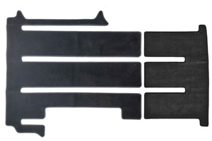 VW California Beach camper area mat set  for 4 rails and cabinet units shown in black automotive carpet.