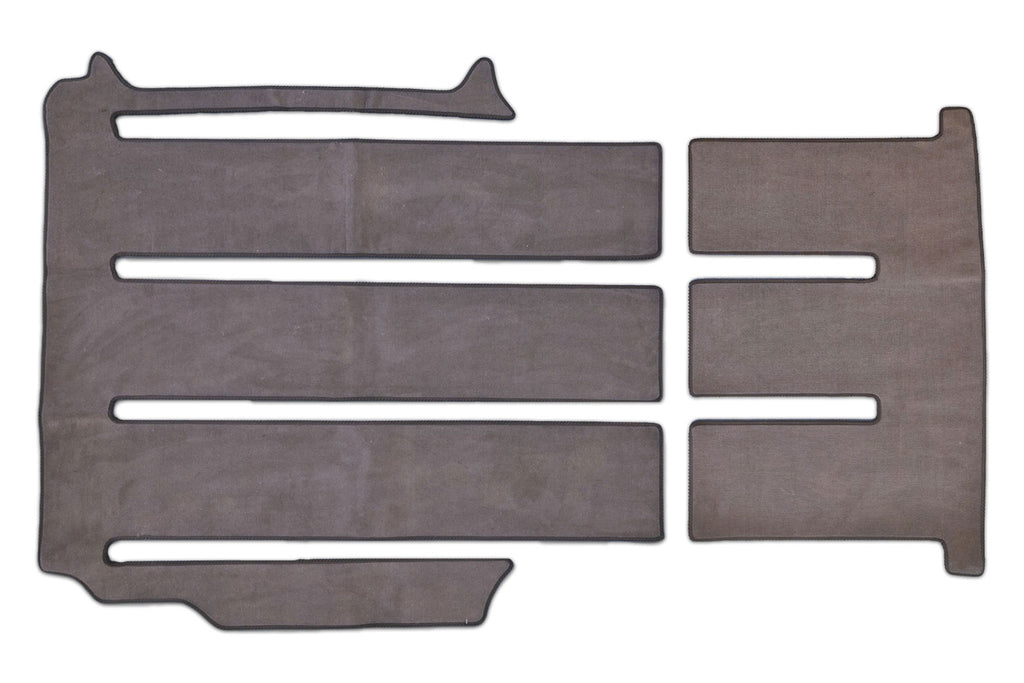 VW California Beach camper rear area mat set for 4 rails shown in grey automotive carpet.
