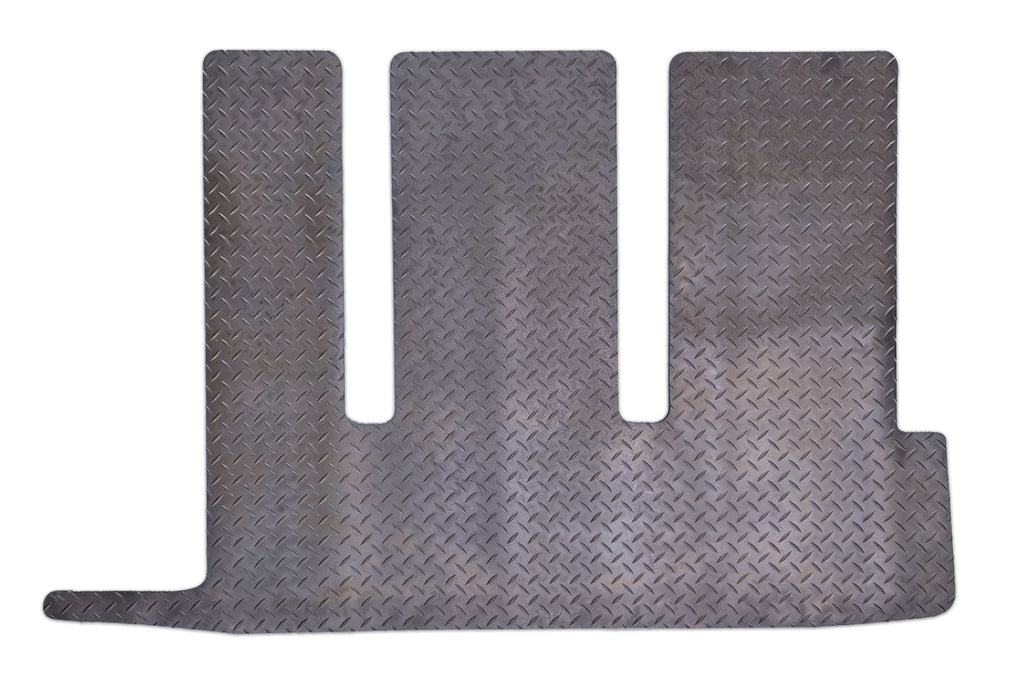 VW California Ocean camper boot area mat for 4 rails shown in heavy duty tread plate rubber.