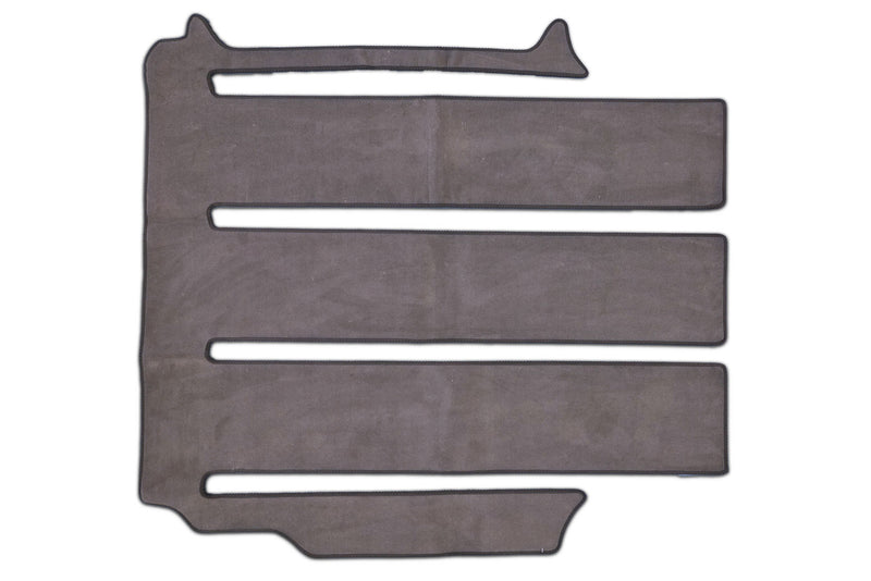 VW California Beach camper passenger area mat for 4 rails shown in grey automotive carpet.