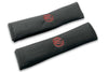 VW Graffiti logo embroidered seat belt covers shown in black with burgundy embroidery