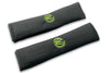 VW Graffiti logo embroidered seat belt covers shown in black with lime green embroidery