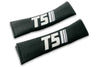 T5 Stripes single colour logo embroidered on padded seat belt covers shown in black with white embroidery.