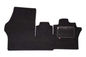 VW ID Buzz Cargo cab mat for 2 plus 1 seat arrangement shown in black automotive carpet