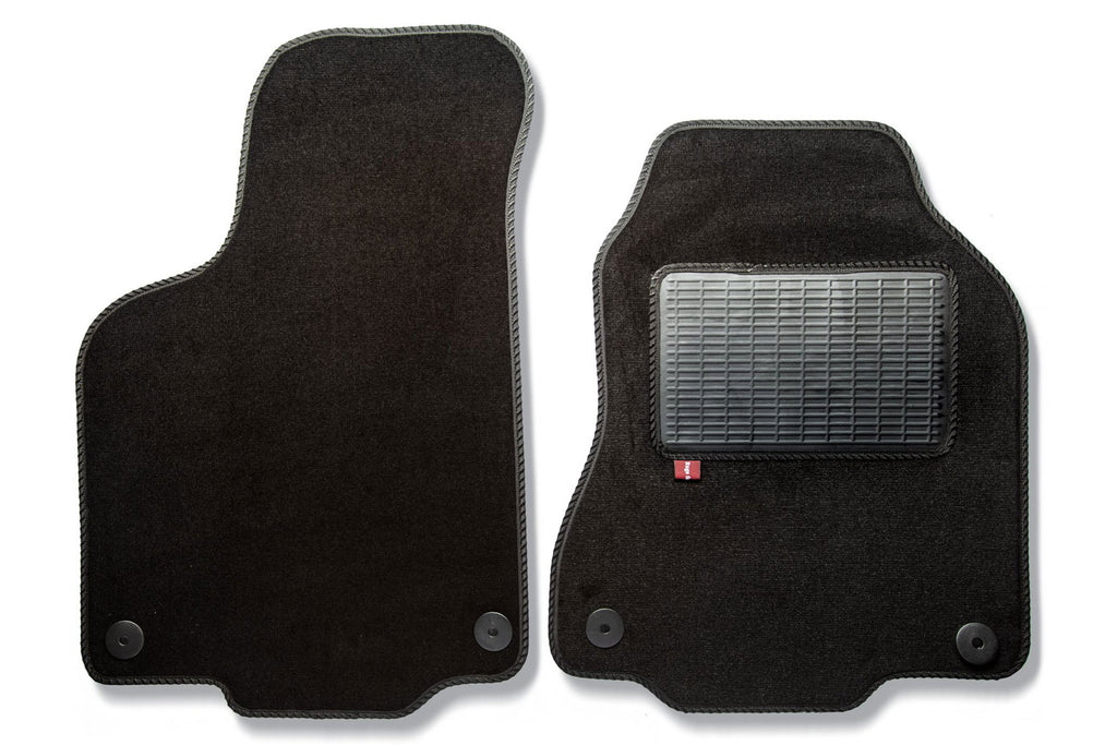 Caddy over mat set with fixings shown in black automotive carpet