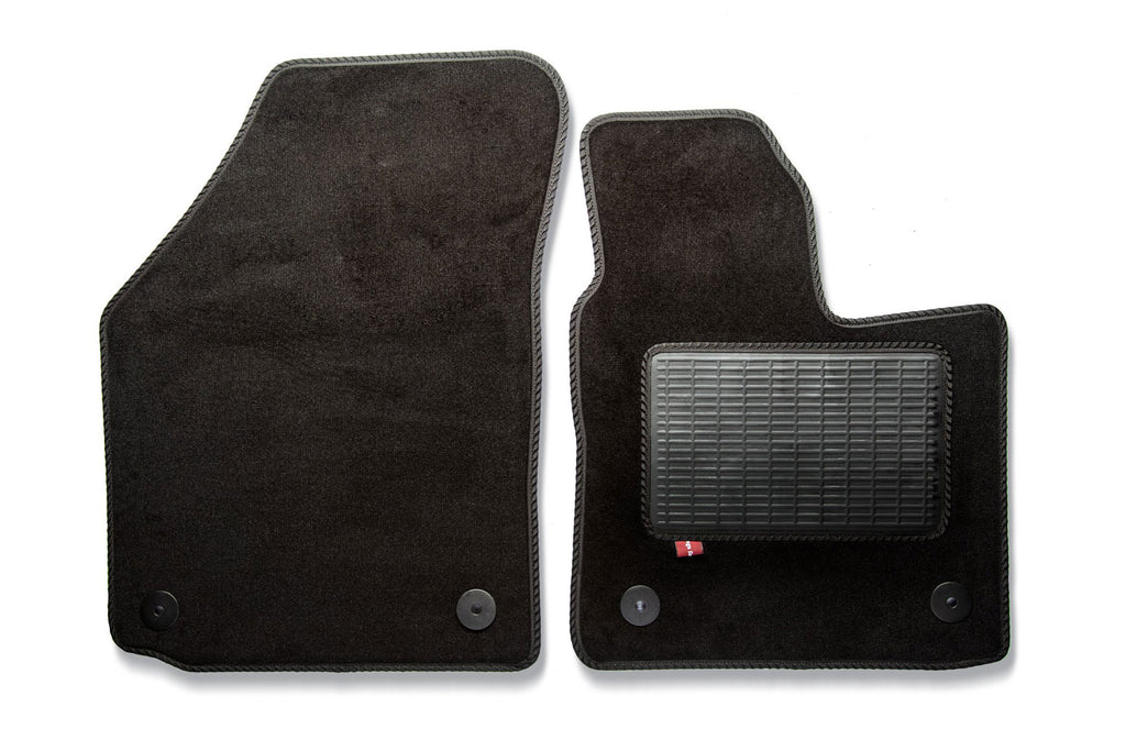 Caddy over mat set with fixings shown in black automotive carpet
