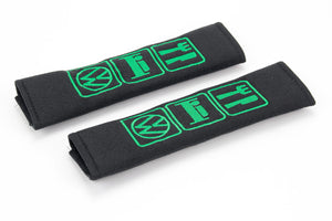 Eat, Sleep, VW logo - Embroidered padded seat belt covers