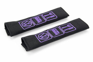 Eat, Sleep, VW logo - Embroidered padded seat belt covers