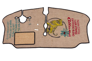T2 Late Bay cab mat shown in Rugs for Bugs exclusive coffee sack material