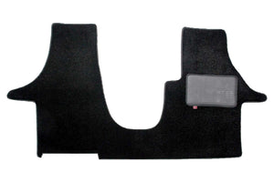 T5 2 plus 1 Kiravan swivel seat cab mat shown in black Premium Pearl automotive carpet 