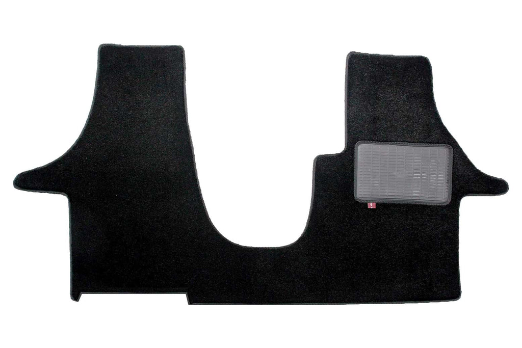T5 2 plus 1 Kiravan swivel seat cab mat shown in black Premium Pearl automotive carpet