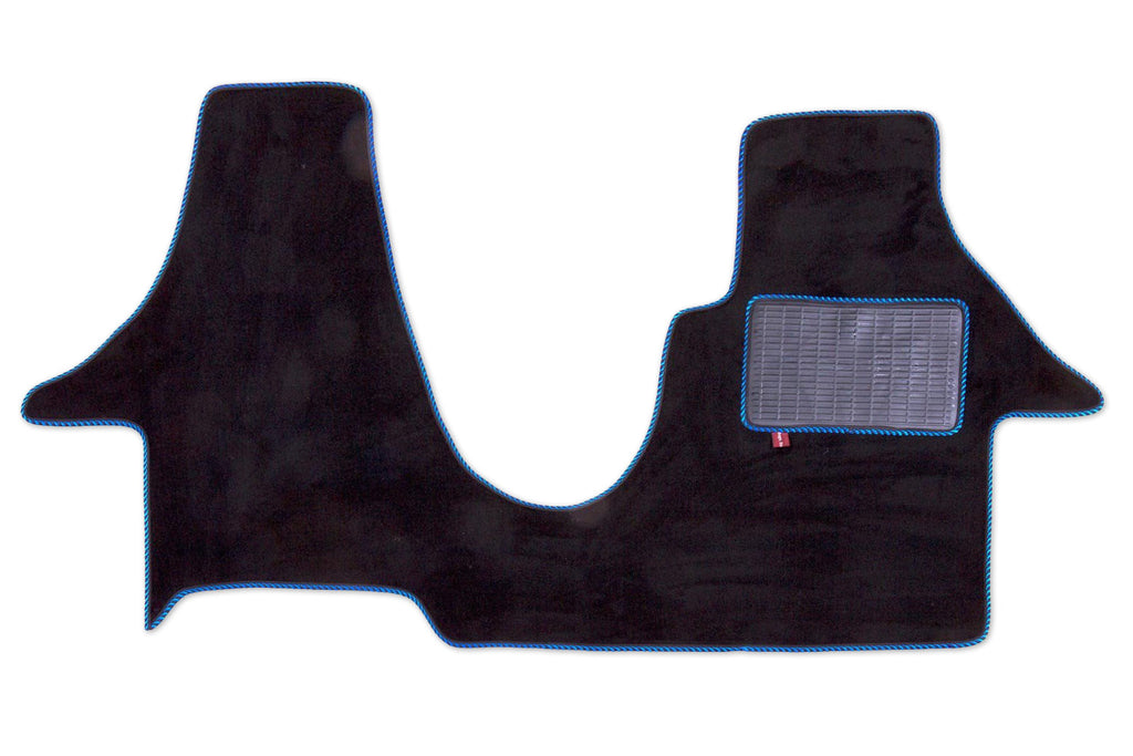 T5 2 plus 1 Kiravan swivel seat cab mat shown in standard black automotive carpet  