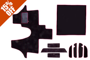 T5 mat set showing cab mat, side step mats, door pocket mats and living space mat in black standard automotive carpet