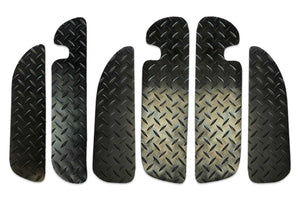 T5 Transporter door pocket liner mats shown in black tread plate rubber