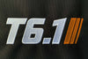 T6 point 1 embroidered logo with white text orange stripe detail