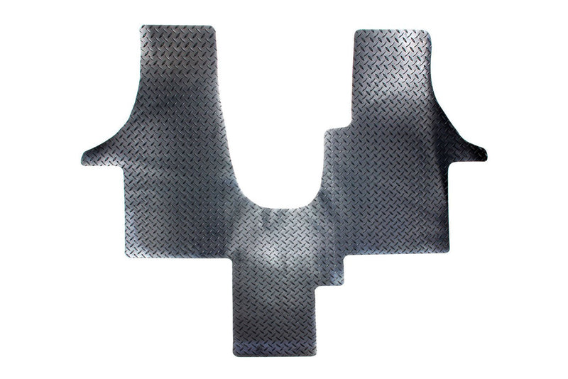 T6 1 plus 1 cab mat shown in black heavy duty tread plate rubber