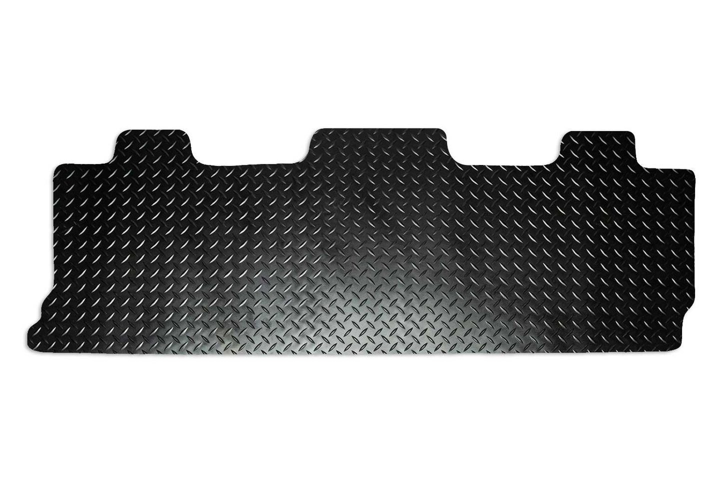 Kombi rear mat for triple seat with double slider doors and tilting seats by both doors. Shown in black tread plate rubber