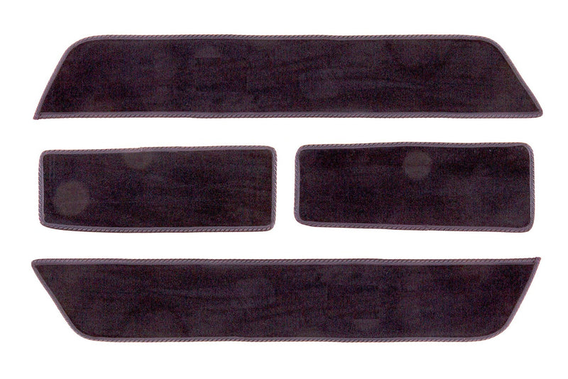 T6 point 1 side step mat set for double sliding door vans shown in standard black automotive carpet