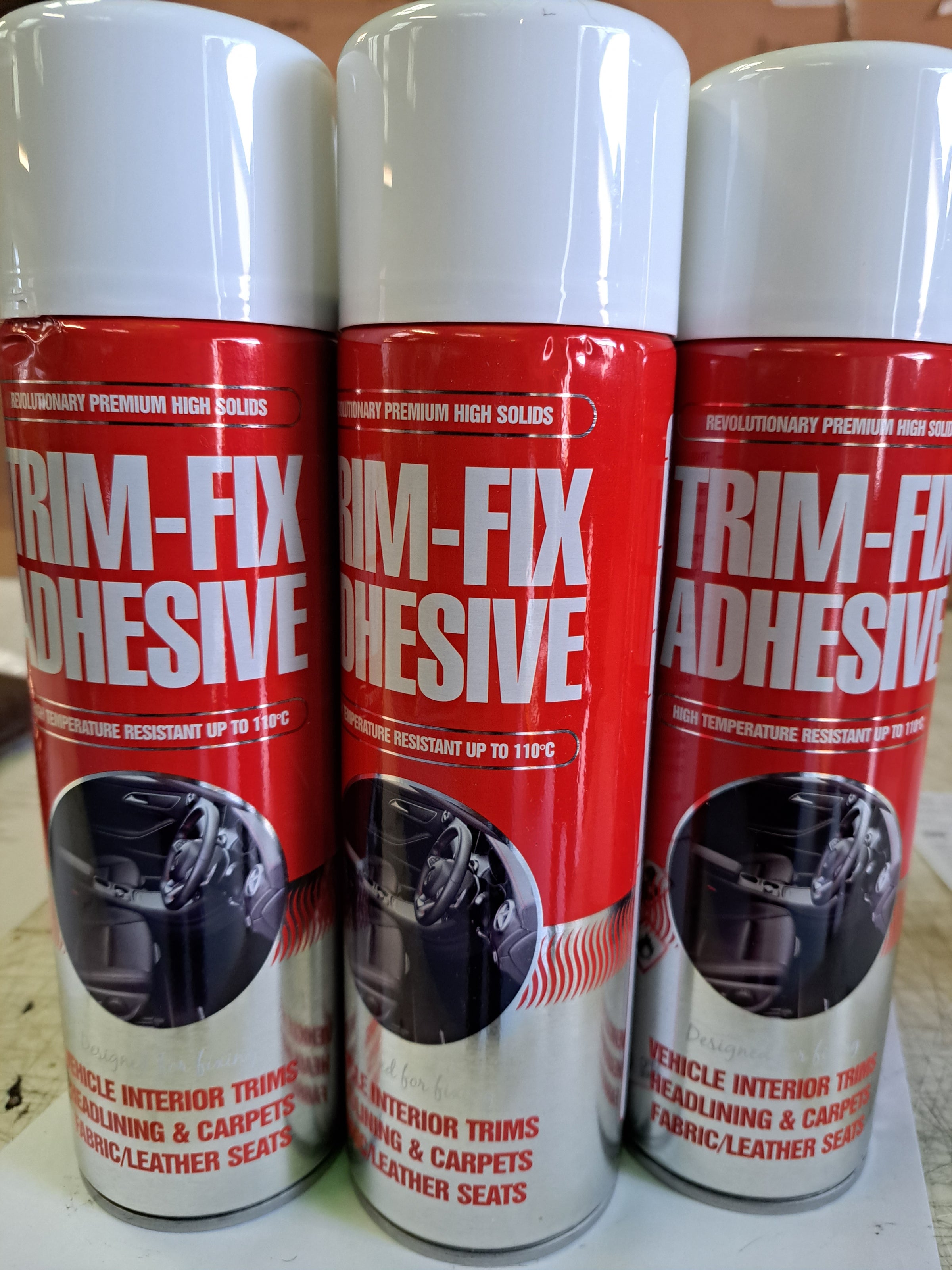 Trim Fix Heavy Duty High Temperature Adhesive Spray Glue 500ml Carpet/Fabric/Van